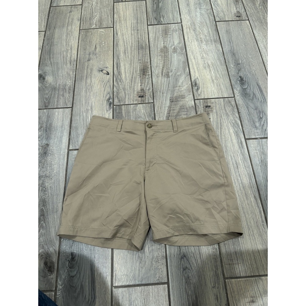 PGA TOUR Men's Golf Shorts Size 34 Tan Performance Flat Front Stretch Khaki